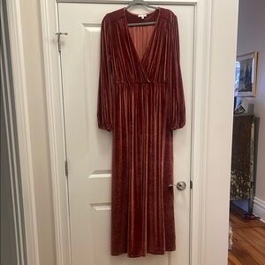Velvet Long Sleeve Dress in Rust